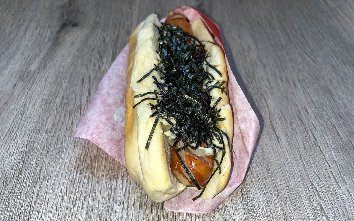 The most popular item, the Kurobuta Terimayo Hot Dog, Japadog, Vancouver, Candada