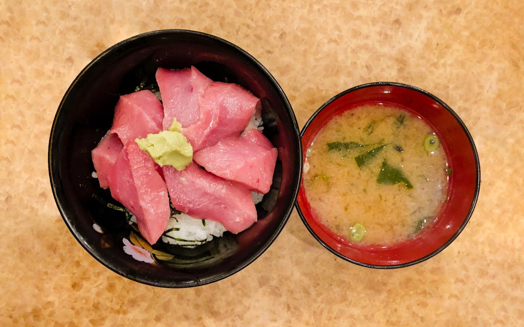 Ootoro Tekkadon with bluefin tuna and miso soup, Maguro Koya, Nara, Japan