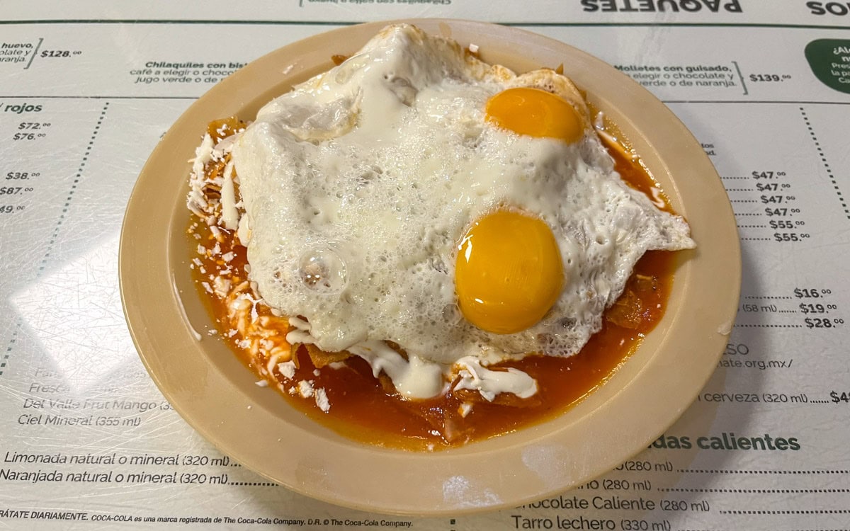 The simple but beautiful Chilaquiles Rojos Con Huevo