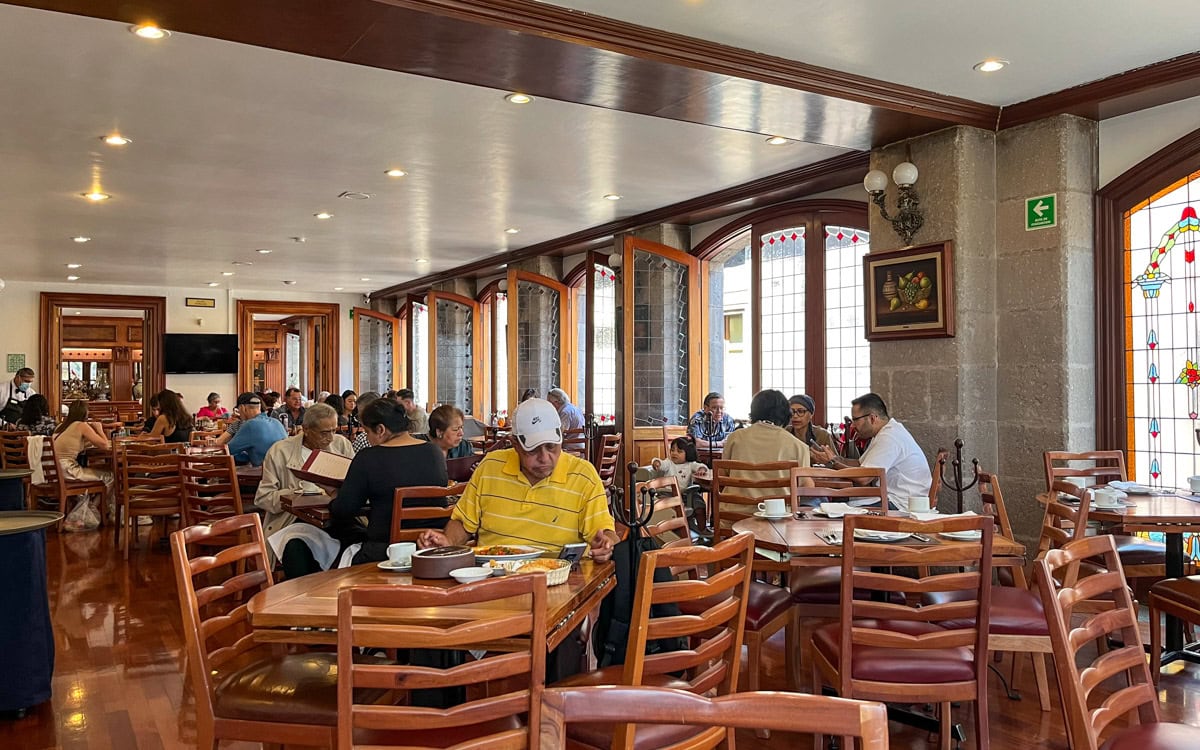 Bright interior of the main dining room, Restaurante El Cardenal, Mexico City