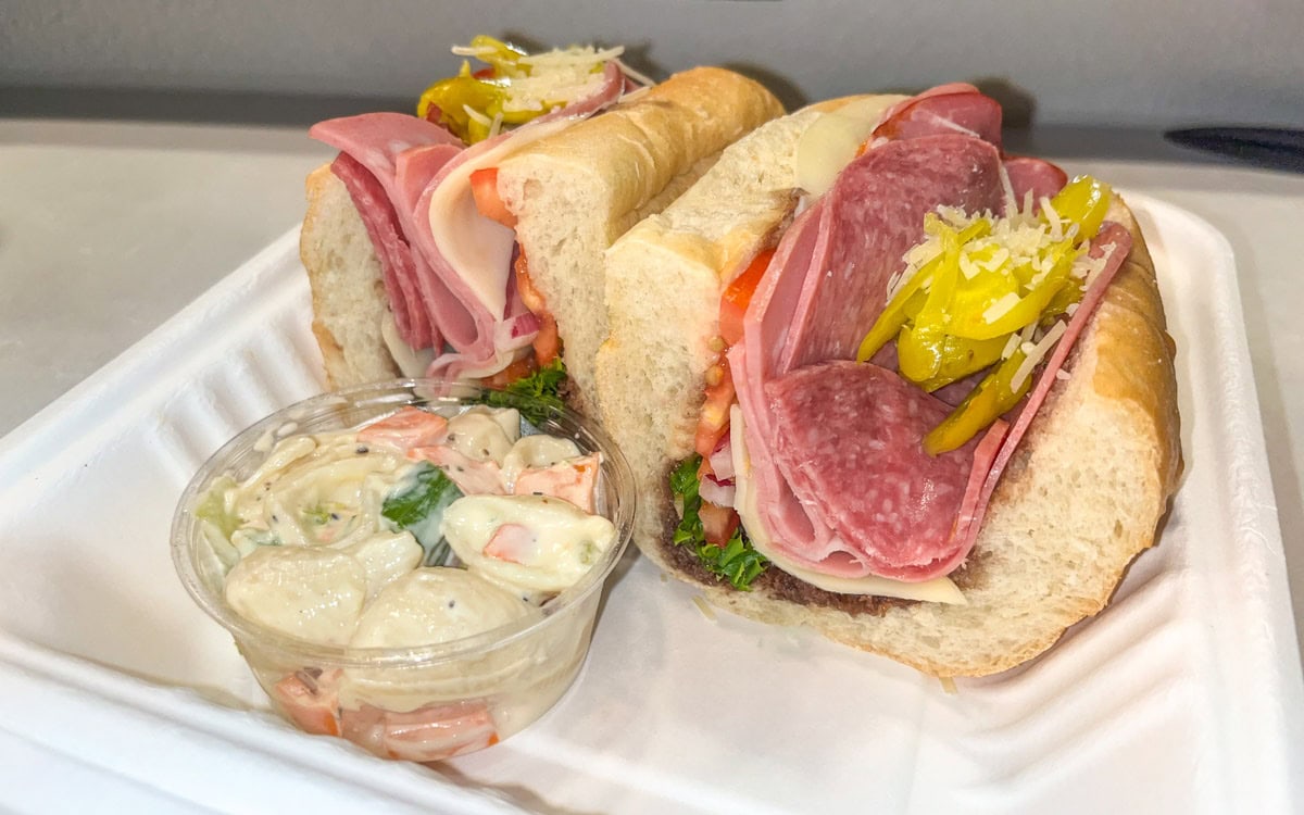 Super Italian Sub with a side of Pasta Salad, Prontos’ Gourmet Market & Eatery, Carlsbad, California