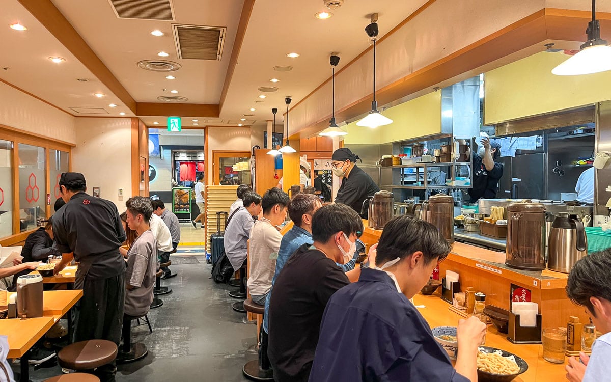 Bright and open interior of the restaurant, Rokurinsha, Tokyo, Japan