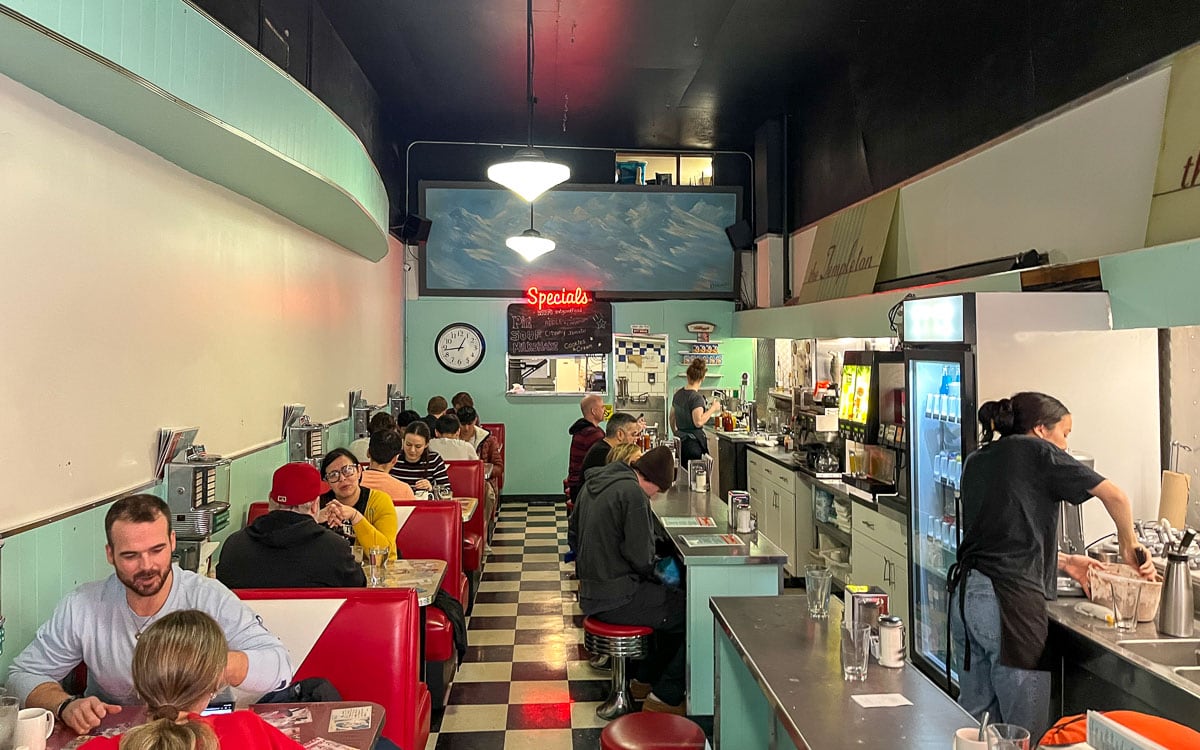 Narrow interior of the diner